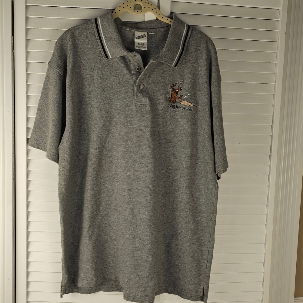 Warner Bros Studio‎ Store Mens Gray Embroidered Scooby Doo Golf Polo Shirt Large